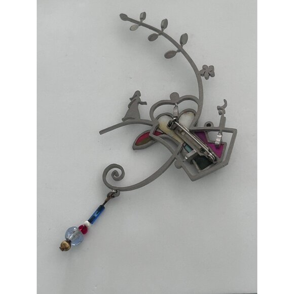 Artistic Brooch Pin Heart House Dangling Bead Unique Metal Jewelry - Picture 5 of 6